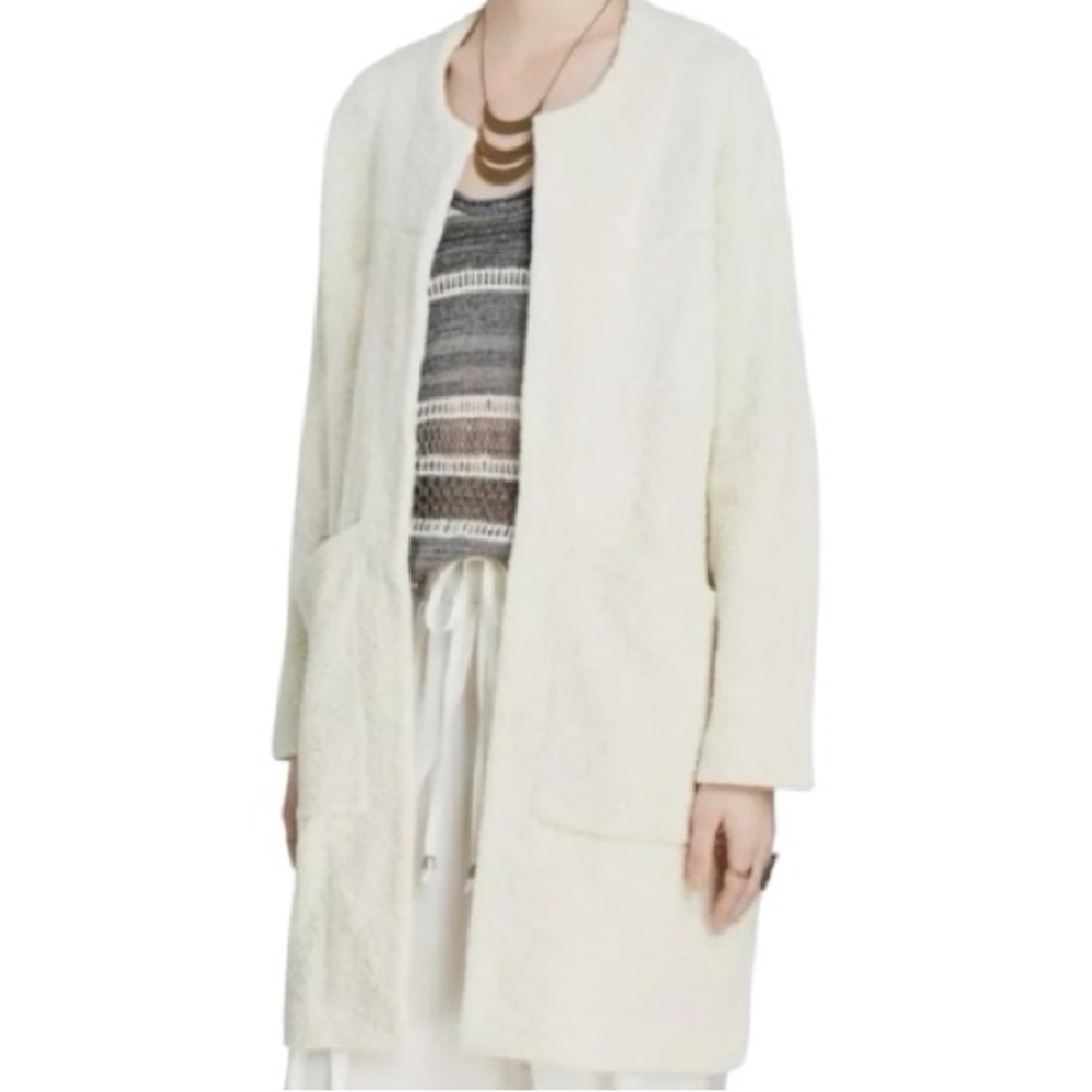 Free People Bauhaus Sweater Coat Open Front Long Jacket Oatmeal Cardigan